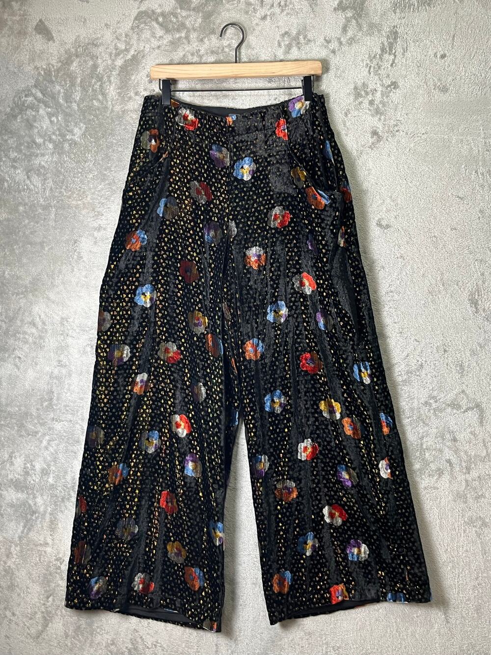 Eva Franco Black Floral Print Wide Leg Pants Artsy Boho Lagenlook Palazzo 10